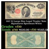 1917 $1 Large Size Legal Tender Note Grades vf++ S
