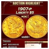 1907-p Gold Liberty Half Eagle $5 ms66+ SEGS