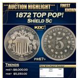 1872 Proof Shield Nickel TOP POP! 5c pr67+ SEGS