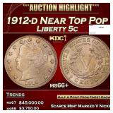 1912-d Liberty Nickel Near Top Pop 5c ms66+ SEGS