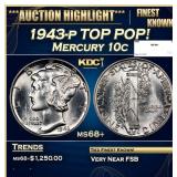 1943-p Mercury Dime TOP POP! 10c ms68+ SEGS