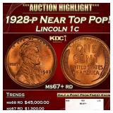 1928-p Lincoln Cent Near Top Pop! 1c ms67+ rd SEGS