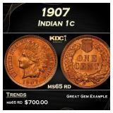 1907 Indian Cent . 1c Grades ms65 rd