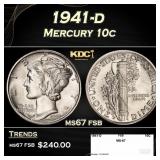 1941-d Mercury Dime 10c ms67 fsb SEGS