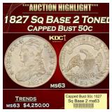 1827 Sq Base 2 Capped Bust Half Dollar Toned 50c m