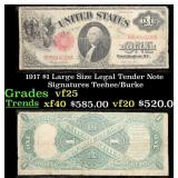 1917 $1 Large Size Legal Tender Note Grades vf+ Si