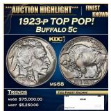 1923-p Buffalo Nickel TOP POP! 5c ms68 SEGS