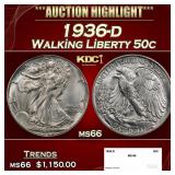 1936-d Walking Liberty Half Dollar 50c ms66 SEGS