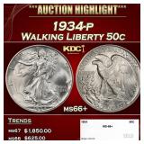1934-p Walking Liberty Half Dollar 50c ms66+ SEGS