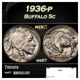 1936-p Buffalo Nickel 5c ms67 SEGS