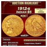 1912-s Gold Indian Half Eagle $5 ms63+ USCG