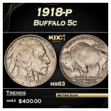 1918-p Buffalo Nickel 5c Grades ms63