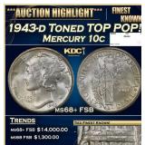 1943-d Mercury Dime Toned TOP POP! 10c ms68+ FSB S