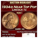 1934-d Lincoln Cent Near Top Pop 1c ms66+ rd SEGS