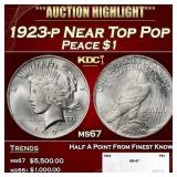 1923-p Peace Dollar Near Top Pop $1 ms67 SEGS