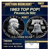 1963 Proof Franklin Half Dollar TOP POP! 50c pr69
