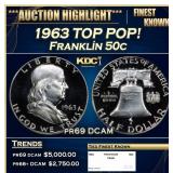 1963 Proof Franklin Half Dollar TOP POP! 50c pr69