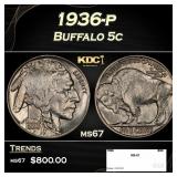 1936-p Buffalo Nickel 5c ms67 SEGS