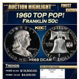 1960 Proof Franklin Half Dollar TOP POP! 50c pr69