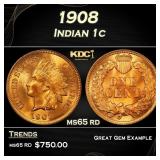 1908 Indian Cent . 1c Grades ms65 rd