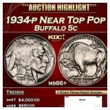 1934-p Buffalo Nickel Near Top Pop 5c ms66+ SEGS
