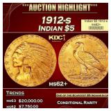 1912-s Gold Indian Half Eagle $5 ms62+ USCG