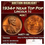 1934-p Lincoln Cent Near Top Pop 1c ms67+ rd SEGS