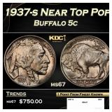1937-s Buffalo Nickel Near Top Pop 5c ms67 SEGS