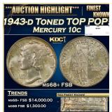 1943-d Mercury Dime Toned TOP POP! 10c ms68+ FSB S