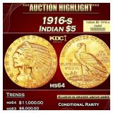 1916-s Gold Indian Half Eagle $5 ms64 USCG
