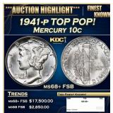 1941-p Mercury Dime TOP POP! 10c ms68+ FSB SEGS