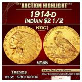 1914-d Gold Indian Quarter Eagle $2 1/2 ms65 SEGS