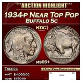 1934-p Buffalo Nickel Near Top Pop 5c ms66+ SEGS