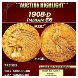 1908-d Gold Indian Half Eagle $5 ms65+ USCG