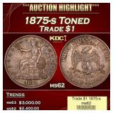 1875-s Trade Dollar Toned $1 ms62 USCG
