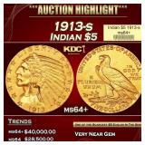1913-s Gold Indian Half Eagle $5 ms64+ USCG