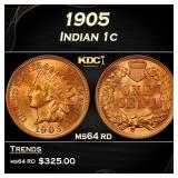 1905 Indian Cent . 1c Grades ms64 rd