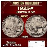 1925-p Buffalo Nickel 5c ms66 SEGS