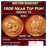 1906 Indian Cent Near Top Pop! 1c ms66+ rd SEGS