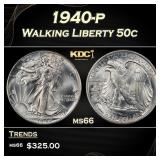 1940-p Walking Liberty Half Dollar 50c Grades ms66