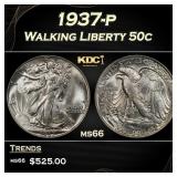 1937-p Walking Liberty Half Dollar 50c Grades ms66