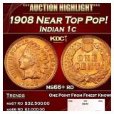 1908 Indian Cent Near Top Pop! 1c ms66+ rd SEGS