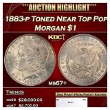 1883-p Morgan Dollar Toned Near Top Pop $1 ms67+ S