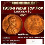 1938-s Lincoln Cent Near Top Pop 1c ms67+ rd SEGS