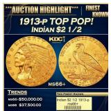 1913-p Gold Indian Quarter Eagle TOP POP! $2 1/2 m