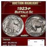1923-p Buffalo Nickel 5c ms66+ SEGS