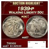 1939-p Walking Liberty Half Dollar 50c ms67 SEGS