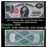 1917 $1 Large Size Legal Tender Note Grades vf+ Si