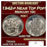 1942-p Mercury Dime Near Top Pop! 10c ms68 FSB SEG