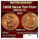 1909 Indian Cent Near Top Pop! 1c ms66+ rd SEGS